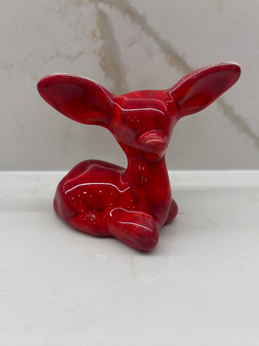 Vintage Red Ceramic Big Ears Fawn Figurine Alliston Pottery 1970s Signed